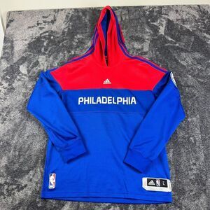 Vtg Adidas Philadelphia 76ers Hoodie Jersey Men's L Blue Red Pullover Basketball